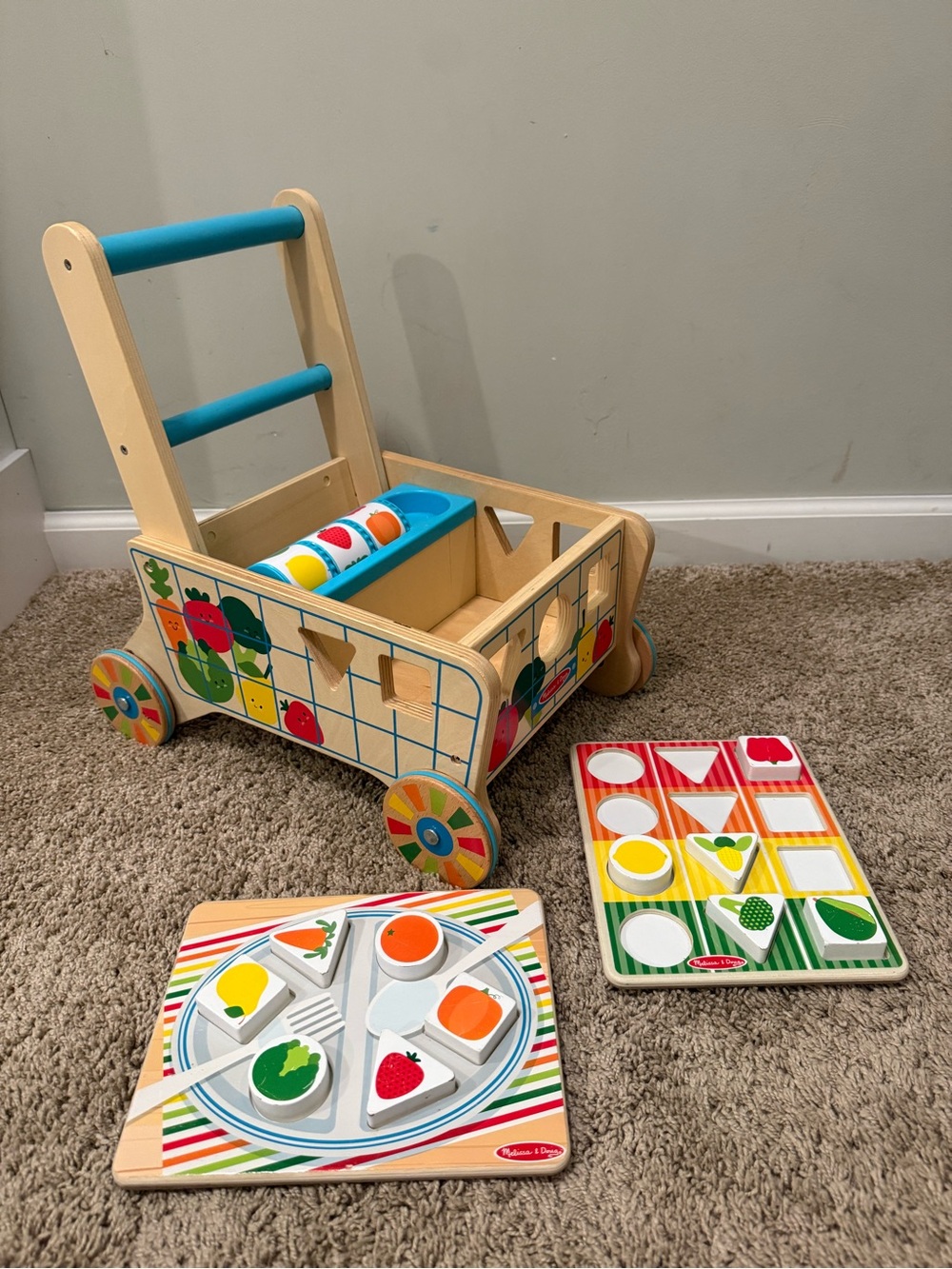 Melissa & Doug Wooden Shape Sorting Grocery Cart 🛒🥕🍓
